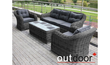 Комплект мебели из ротанга OUTDOOR Касабланка (3-местный диван, 2 кресла, стол), ш/п, графит