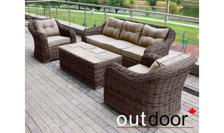 Комплект мебели из ротанга OUTDOOR Касабланка (3-местный диван, 2кресла, стол), ш/п, коричневый