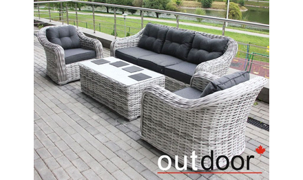 Комплект мебели из ротанга OUTDOOR Касабланка (3-местный диван, 2кресла, стол), ш/п, светлый микс