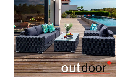 Комплект мебели из ротанга OUTDOOR Мадейра (3-местный диван, 2кресла, стол), ш/п, графит