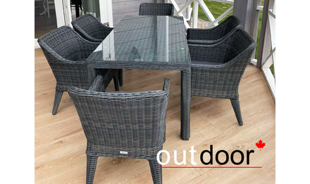 Комплект мебели из ротанга OUTDOOR Марокко (стол, 6 стульев), узкое плетение, графит