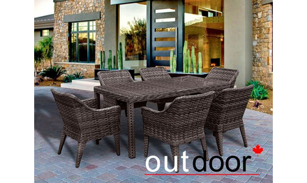 Комплект мебели из ротанга OUTDOOR Марокко (стол, 6 стульев), узкое плетение, коричневый
