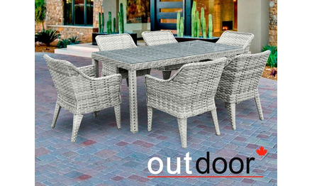 Комплект мебели из ротанга OUTDOOR Марокко (стол, 6 стульев), узкое плетение, светлый микс