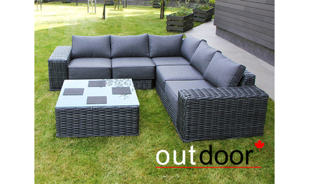 Комплект мебели из ротанга OUTDOOR Санторини (угловой диван, стол), широкое плетение, графит