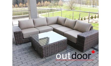 Комплект мебели из ротанга OUTDOOR Санторини (угловой диван, стол), широкое плетение, коричневый