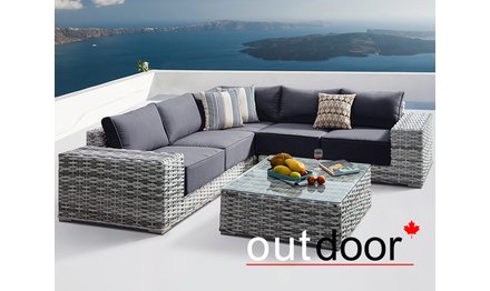 Комплект мебели из ротанга OUTDOOR Санторини (угловой диван, стол), широкое плетение, светлый микс