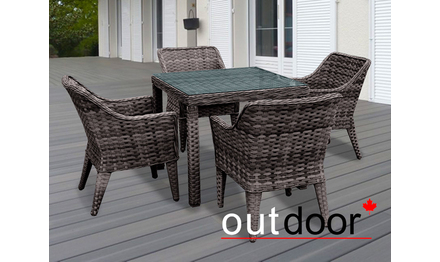 Комплект мебели из ротанга OUTDOOR Фиджи (стол, 4 стула), узкое плетение, коричневый