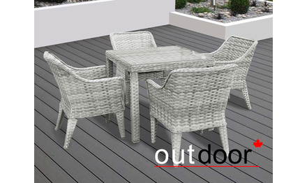 Комплект мебели из ротанга OUTDOOR Фиджи (стол, 4 стула), узкое плетение, светлый микс