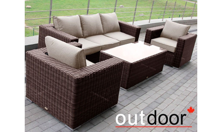 Комплект мебели из ротанга OUTDOOR Флорида (3-местный диван, 2 кресла, стол), у/п, коричневый