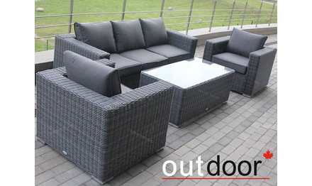 Комплект мебели из ротанга OUTDOOR Флорида (3-местный диван, 2 кресла, стол), узкое плетение, графит